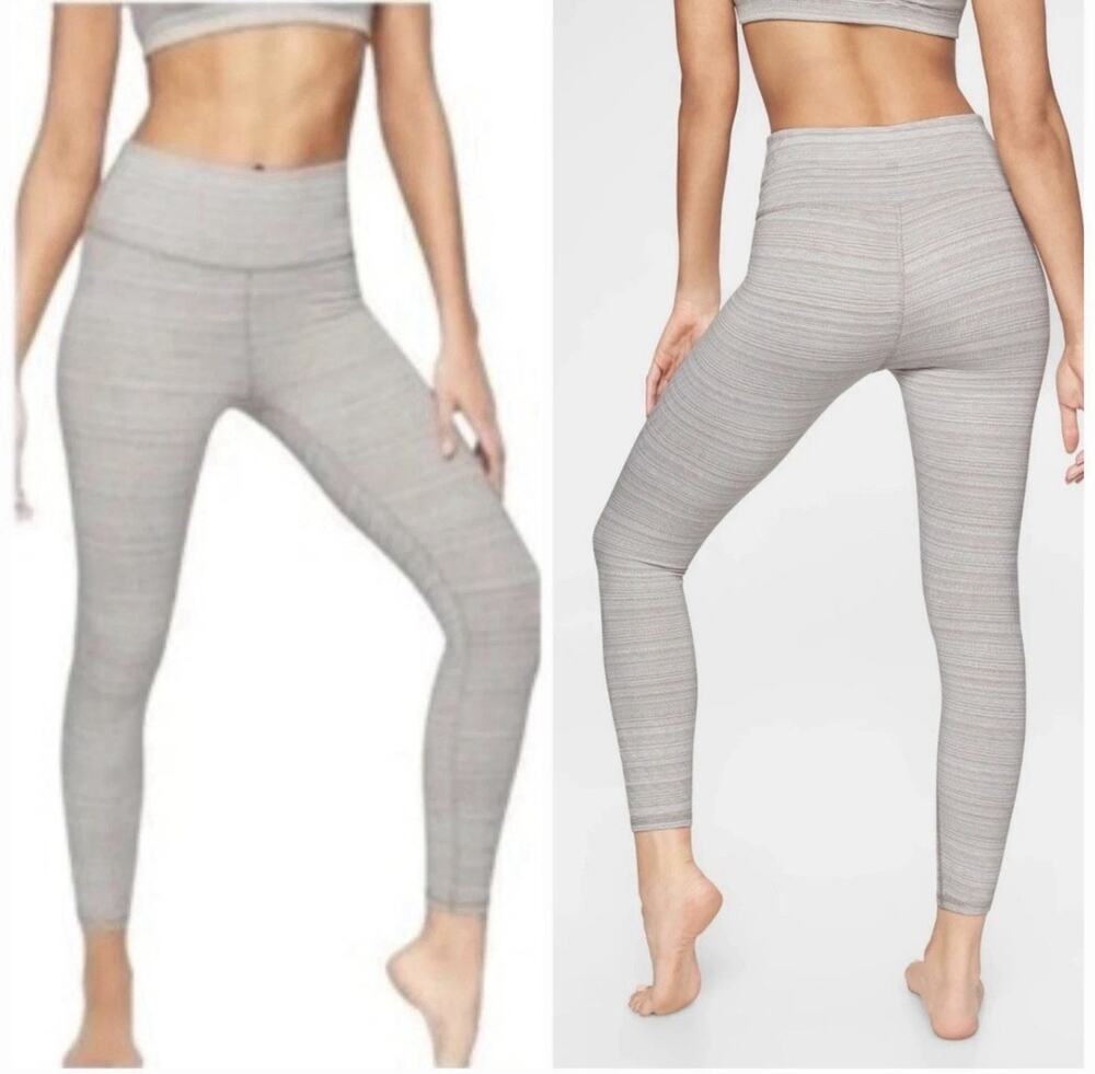 Athleta Women’s Light Gray Jacquard Chaturanga Tight Leggings Yoga Gym Sz M